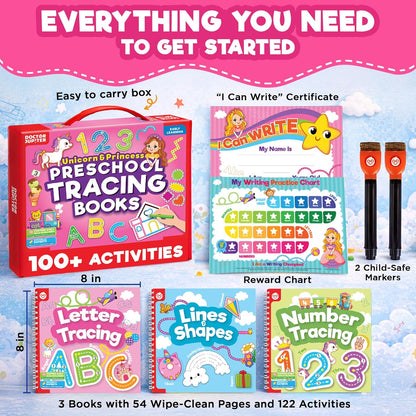 Doctor Jupiter Preschool Tracing Books for Kids Ages 3-5 | 100+ Wipe-Clean Learning Activities - Kindergarten Workbook with Lines, Shapes, Letters & Numbers | Educational Toys, Writing Practice