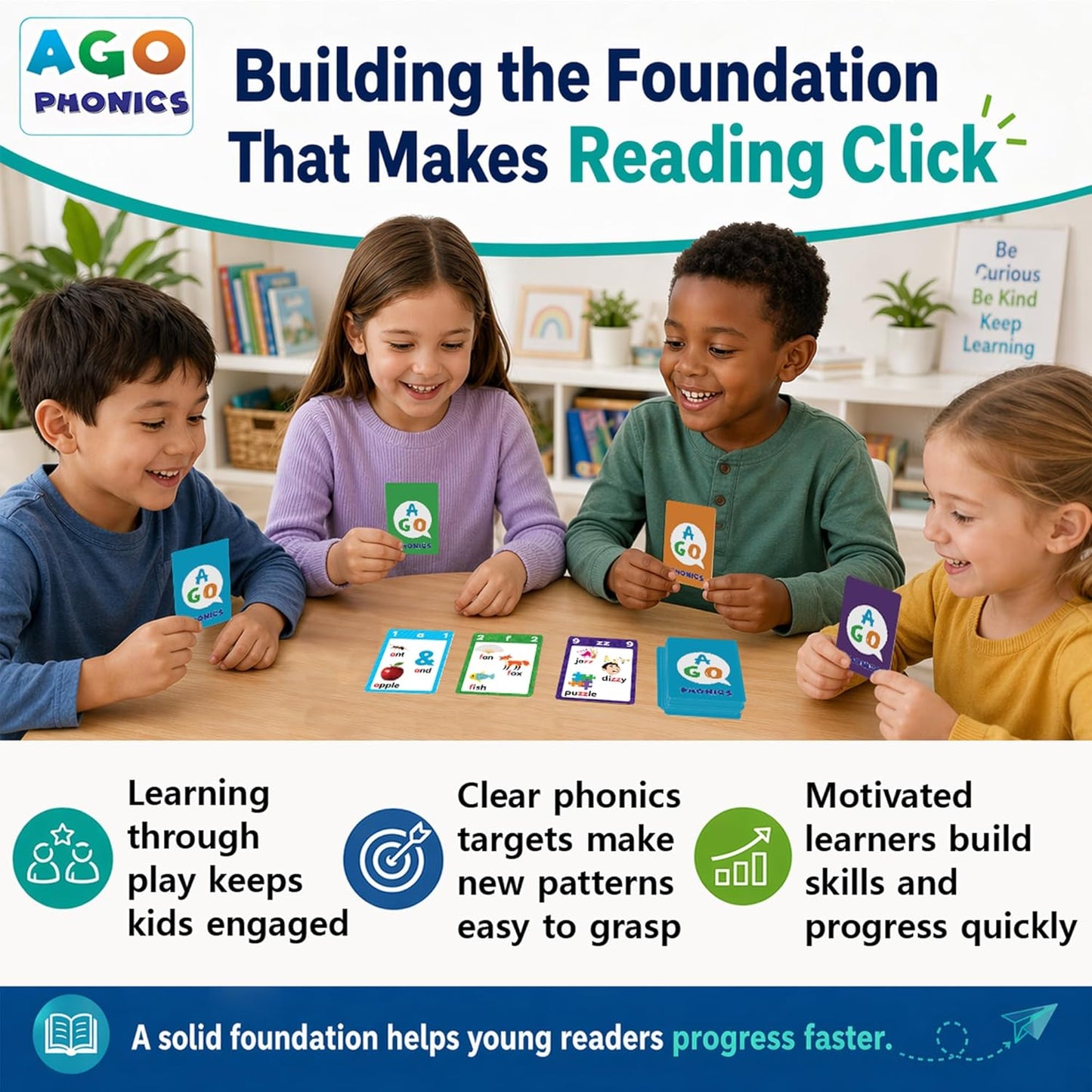 AGO Phonics Card Game - Advanced Set (Levels 4 and 5) A Fun Game to Build Phonics and Reading Skills. Learn Tricky phonemes (digraphs/dipthongs/Word Families/Silent Letters & More!)