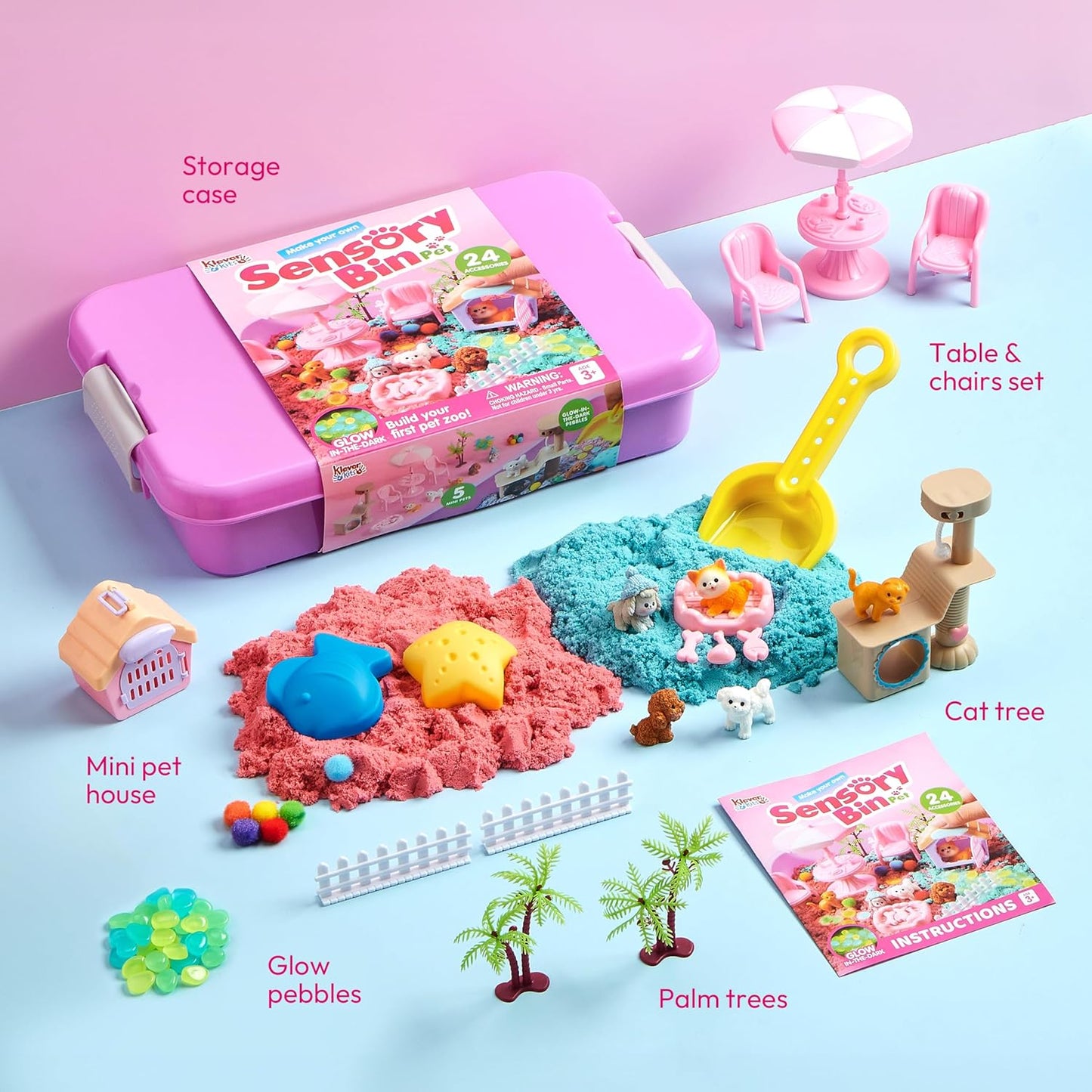 JOVA Klever Kits Dinosaurs Sensory Bin Toys for Toddlers with Glow in The Dark Dinosaurs, Sandbox with Lid Sand, Preschool Learning Activities Gifts for Boys Girls Age 3+