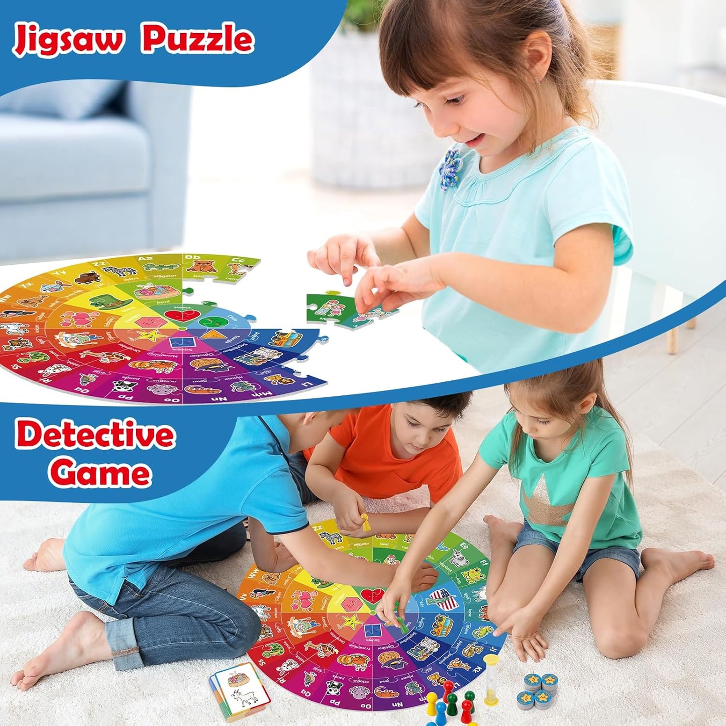 Quilinz Jigsaw Puzzles,Floor Puzzle,Animal Puzzle for Kids,Alphabet Learning Toys,ABC Letter Games for Kindergarten,Memory Matching Game,Family Board Game,Toddler Educational Toys,Birthday Gift