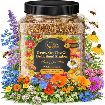 Mini Wildflower Seed Shaker - Save The Bees Seed Mix, by GevaGrow | 80,000+ Seeds | Pollinator & Bee Attracting Flower Seeds Bulk for Planting in Pots & Outdoor Gardens | 2 Ounce