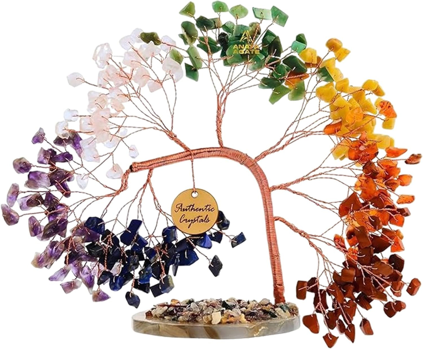 ANAYA AGATE 7 Chakra Healing Crystal Tree of Life Kit, Bracelet, Pendant, Necklace, Feng Shui Money Bonsai Tree, Positive Energy for Women, Mom, Sister and Housewarming Decoration