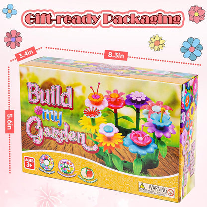 FUNZBO Girl Flower Garden Building Toys Set - Birthday Gifts for Age 2 3 4 5 6 Years Old Girls, STEM Montessori Educational Toy for Toddler Kids, Sorting & Stacking Spring Gardening Set
