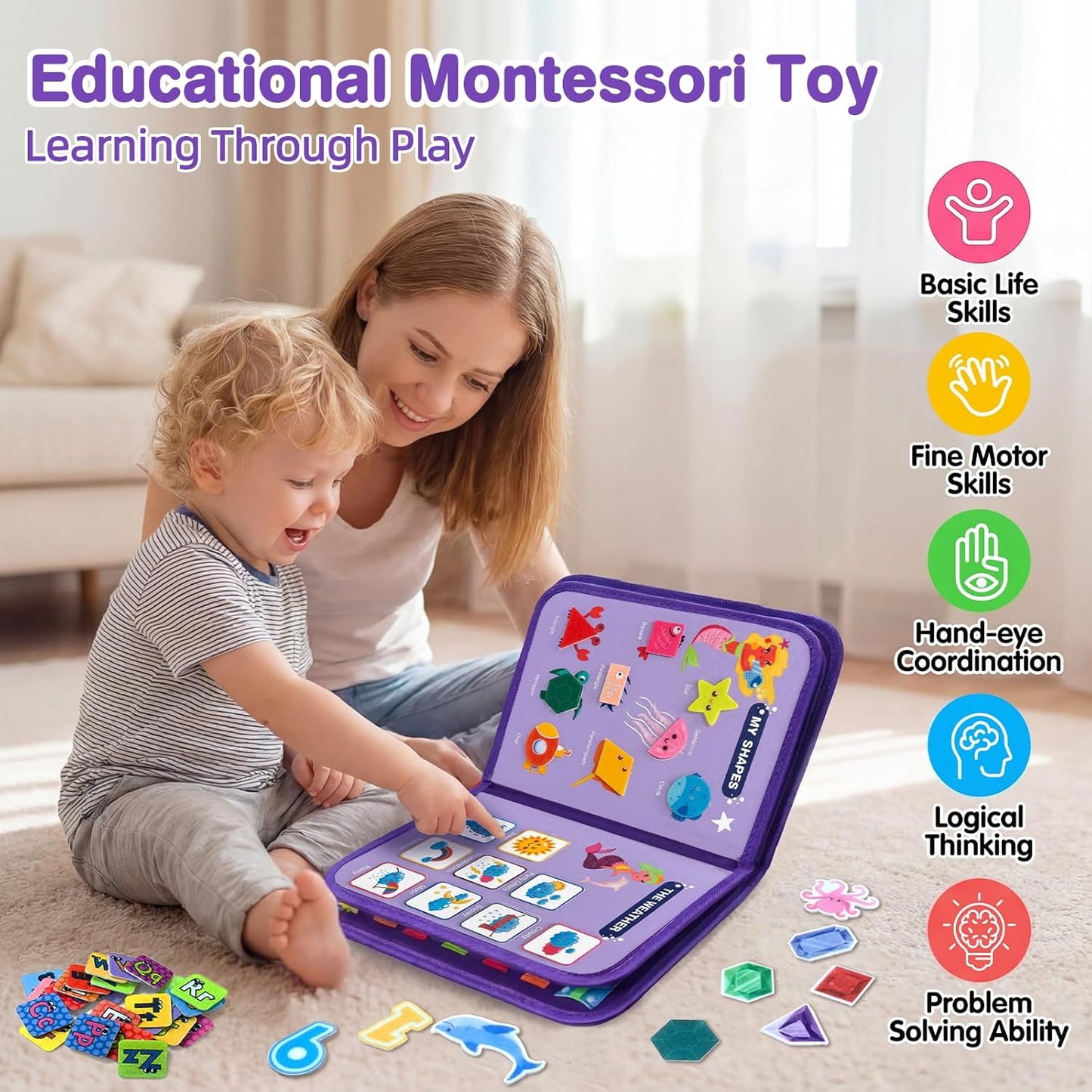 Toddler Busy Board Montessori Toys for Toddlers 1-3 2-4 Girls Birthday Gifts, Educational Activity Book Board Sensory Learning Toys, Airplane Car Travel Toys
