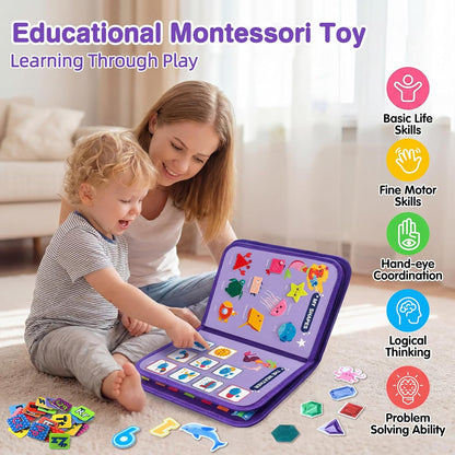 Toddler Busy Board Montessori Toys for Toddlers 1-3 2-4 Girls Birthday Gifts, Educational Activity Book Board Sensory Learning Toys, Airplane Car Travel Toys