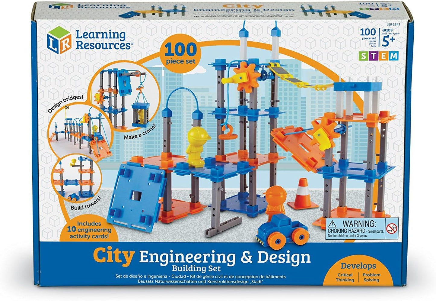 Learning Resources City Engineering and Design Building Set, Engineer STEM Toy, Construction Toys, 100 Pieces, Simple Machines Kids, Ages 5+