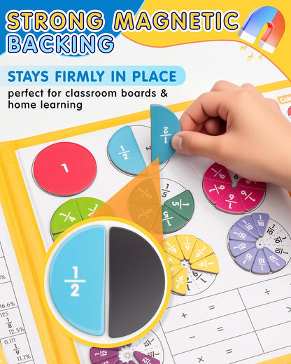 Magnetic Fraction Demonstration Book, Fraction Manipulatives with Magnetic Fraction Tiles & Circles, Montessori Magnetic Fraction Playbook for Hands-On Elementary Math Learning Toys