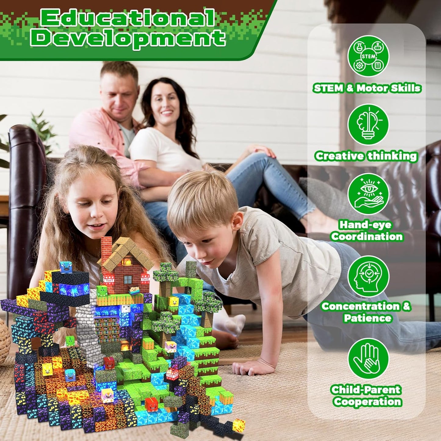 GraceDuck 300 PCS Magnetic Blocks - Magnetic Building Blocks, Stacking Magnets for Kids, Sensory Toy for STEM Montessori Sensory Toys for Kids 3+ Boys and Girls Christmas Birthday Gifts