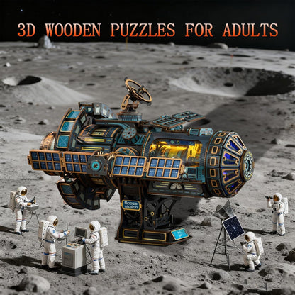 3D Wooden Puzzles for Adults - Space Station Mechanical Model Kit with Lights & Music, 511PCS Adult Wooden Puzzles, DIY Building Toy for Teen & Adults, Miniature House Kit for Birthday Father's Day
