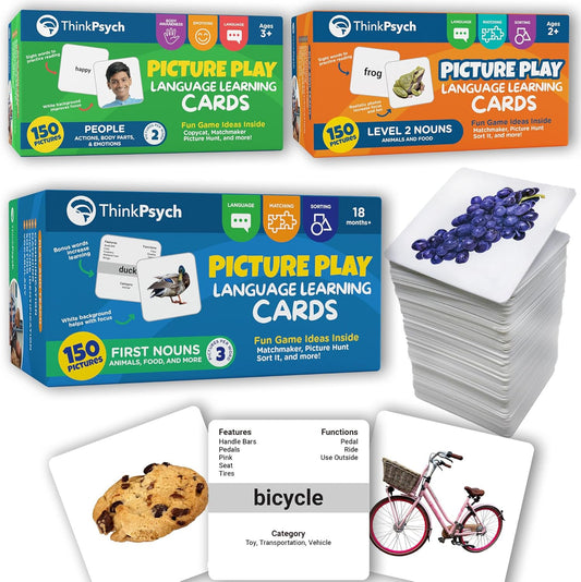 ThinkPsych First Nouns Picture Play Cards | Award Winning | 150 Picture Cards for Speech Development | Autism and Speech Therapy Materials | Best Flash Cards for Toddlers and Homeschool