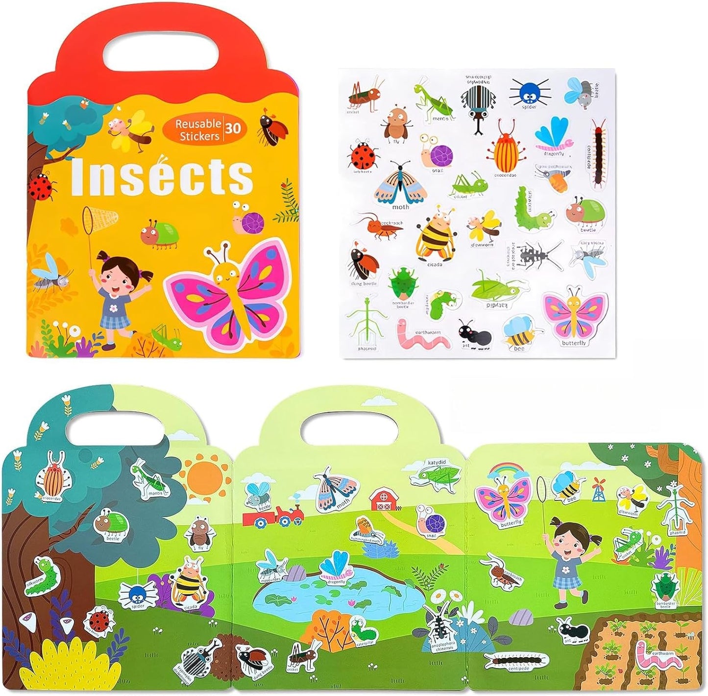 Magnetic Playset Portable Playboard, Cute Farmhouse Animal Reusable Magnets Sticker Books for Toddlers 3-5 Years, 34 PCS Refrigerator Magnets for Kids Girls Boys Perfect Preschool Learning Travel Toy