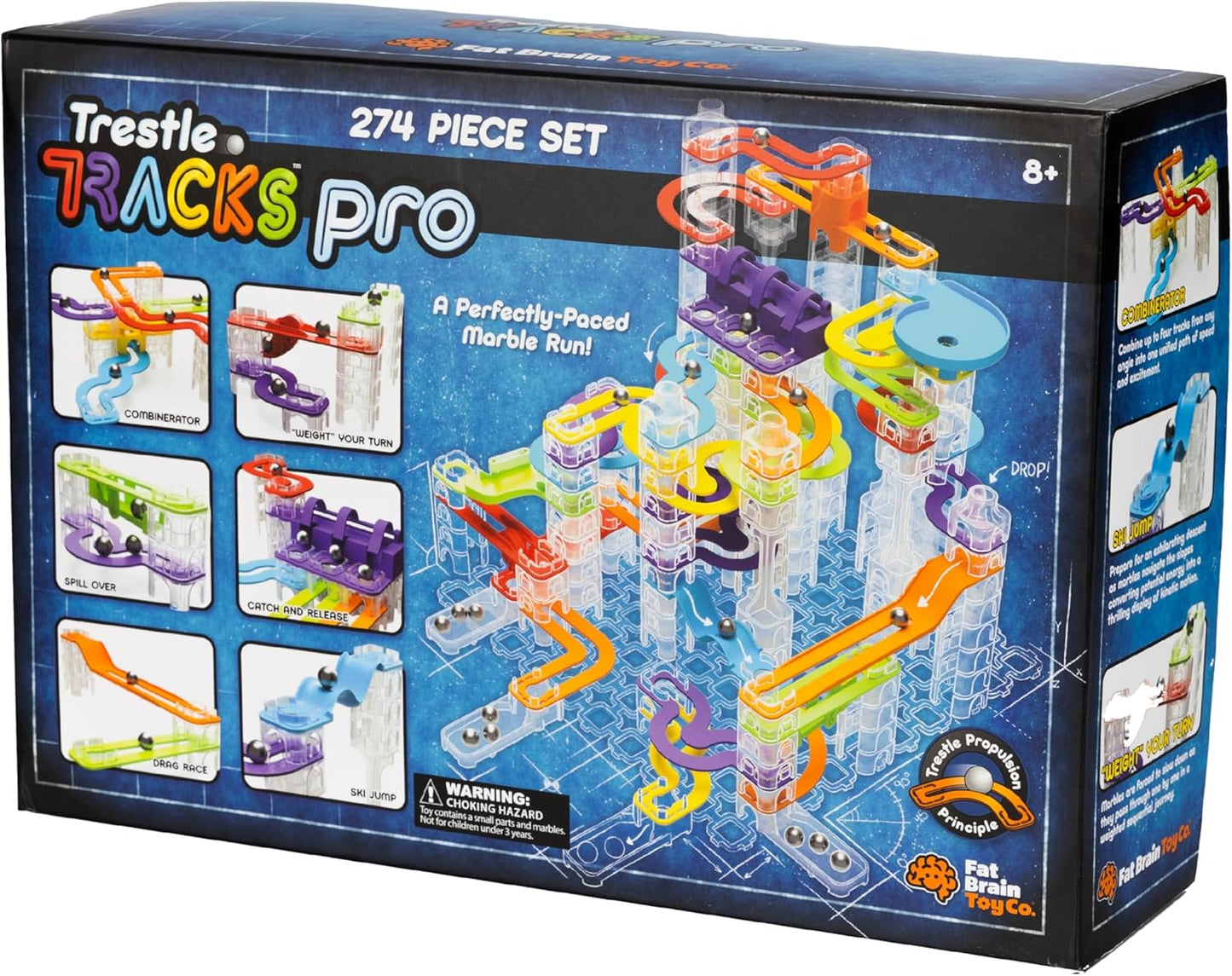 Fat Brain Toys Trestle Tracks Pro Marble Run Set, 274-Piece Modular Marble Track, STEM Toys for Kids, Fun Science Kits for Girl and Boy Ages 8-13+