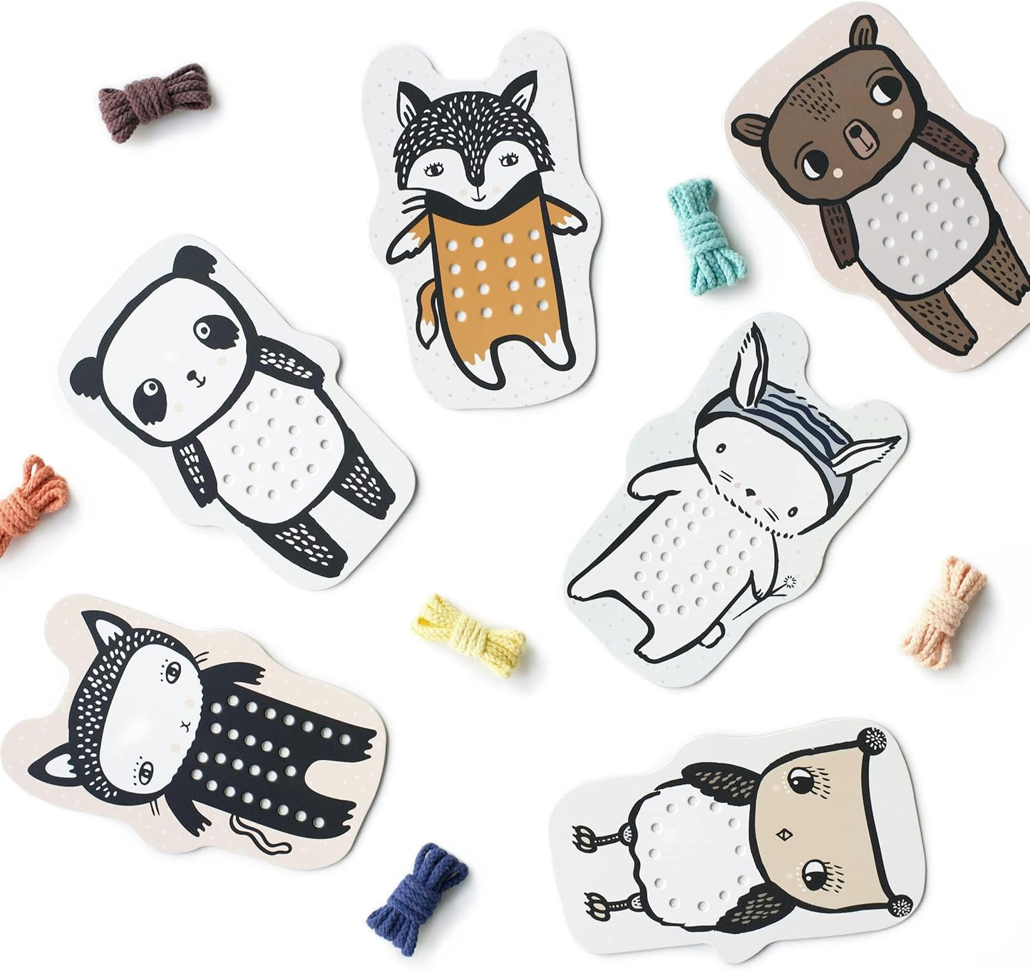 Wee Gallery Baby Animals Lacing Cards, Sewing Board and Travel Game for Toddlers and Preschoolers, Fine Motor Skills Toy, Montessori-Inspired Educational Kids Craft Activity for Ages 3+