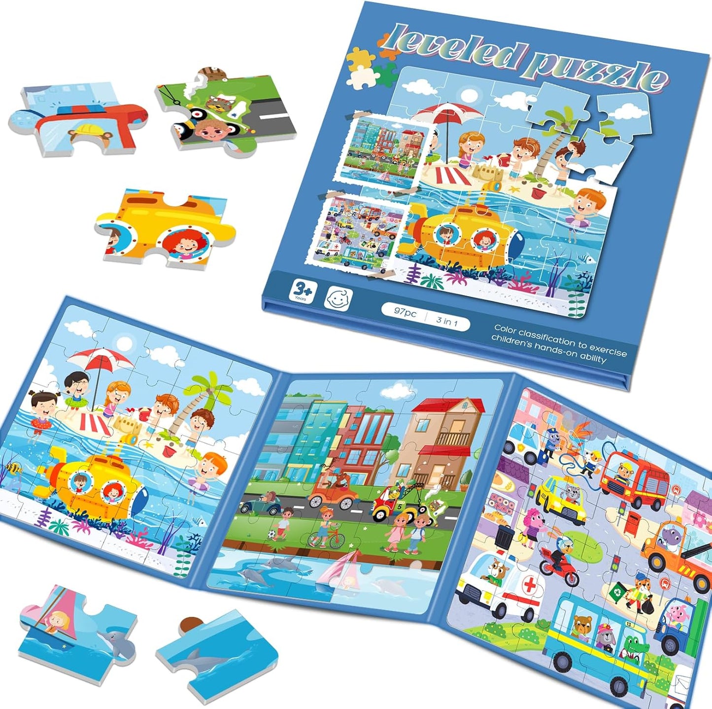 Magnetic Puzzles for Toddlers 3-5, 75-Pieces Travel Toys, Animal Jungle Puzzles Ages 4-6, Educational Learning Magnets, Road Car Trip & Airplane Activities Toys for 3 4 5 6 7 Girls Boys Gift