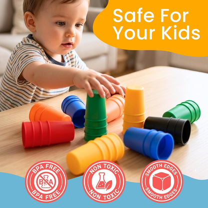 Educational Stacking Toys for Toddlers 1–3 | Numbers & Alphabet Stacking Cups Set | 10-Piece Baby Stacking Cups for Babies 6–12 Months & Toddlers 1–3 | Montessori Learning Toy, Rainbow (10Pcs)