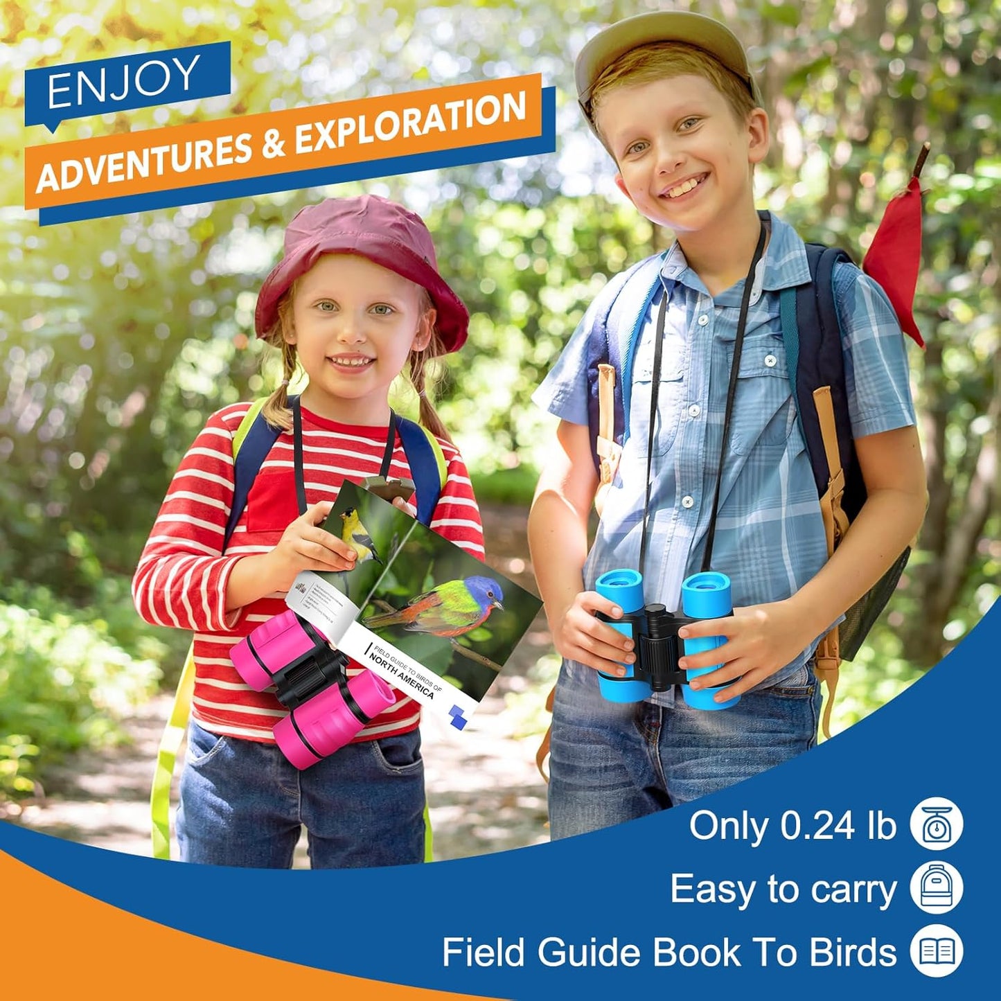 Toys for 3-7 Year Old Boys: LET'S GO! Binoculars for Kids with Bird Watching Manual Easter Birthday Gifts for 4 5 6 7 8 Year Old Boy Girls Outdoor Toy for Kid Ages 5-7 Toddler Camping Telescope