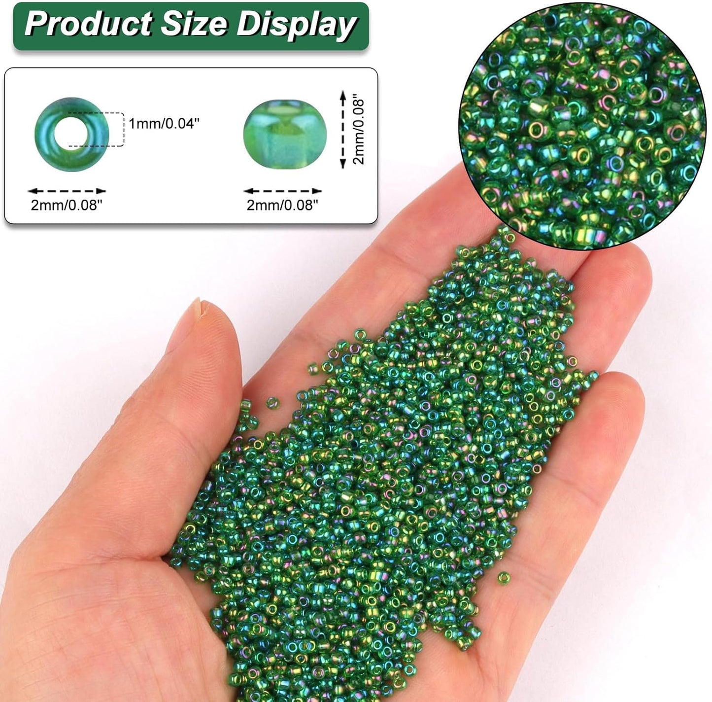 10100 Pcs Size 11/0 Glass Seed Beads, 2 mm Dark Green Small Mini Spacer Loose Pony Beads for Jewelry Making and DIY Crafts - Colors B