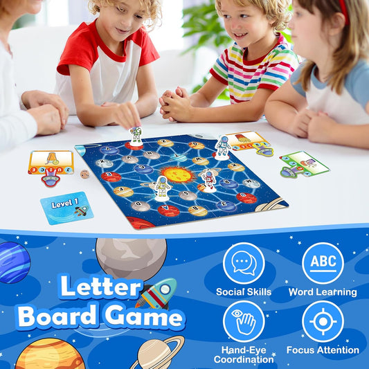 Broytain Letter Phonics Board Game for Kids,Educational Learning Word Board Games for Boys and Girls,Reading and Spelling Word Games Ages 4 5 6,Classroom Travel Indoor Outdoor Family Games