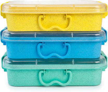 Carolart 3 Pack, Empty Sensory Bin, Wheat Straw Material，13.5 Inch Storage Container, Portable Plastic Storage Bins, Stackable Play Tray for toys,arts,crafts and sand.