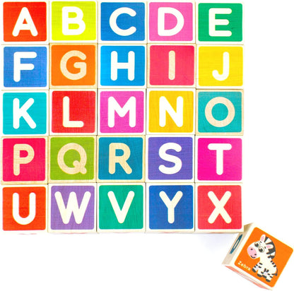 QUOKKA Montessori Wooden Blocks for Toddlers 1-3 - 35 Realistic ABC Learning Baby Blocks for Kids 3-5 Year Olds - Stacking Alphabet Wood Toys for 2-4 yo - Learn Letters Numbers