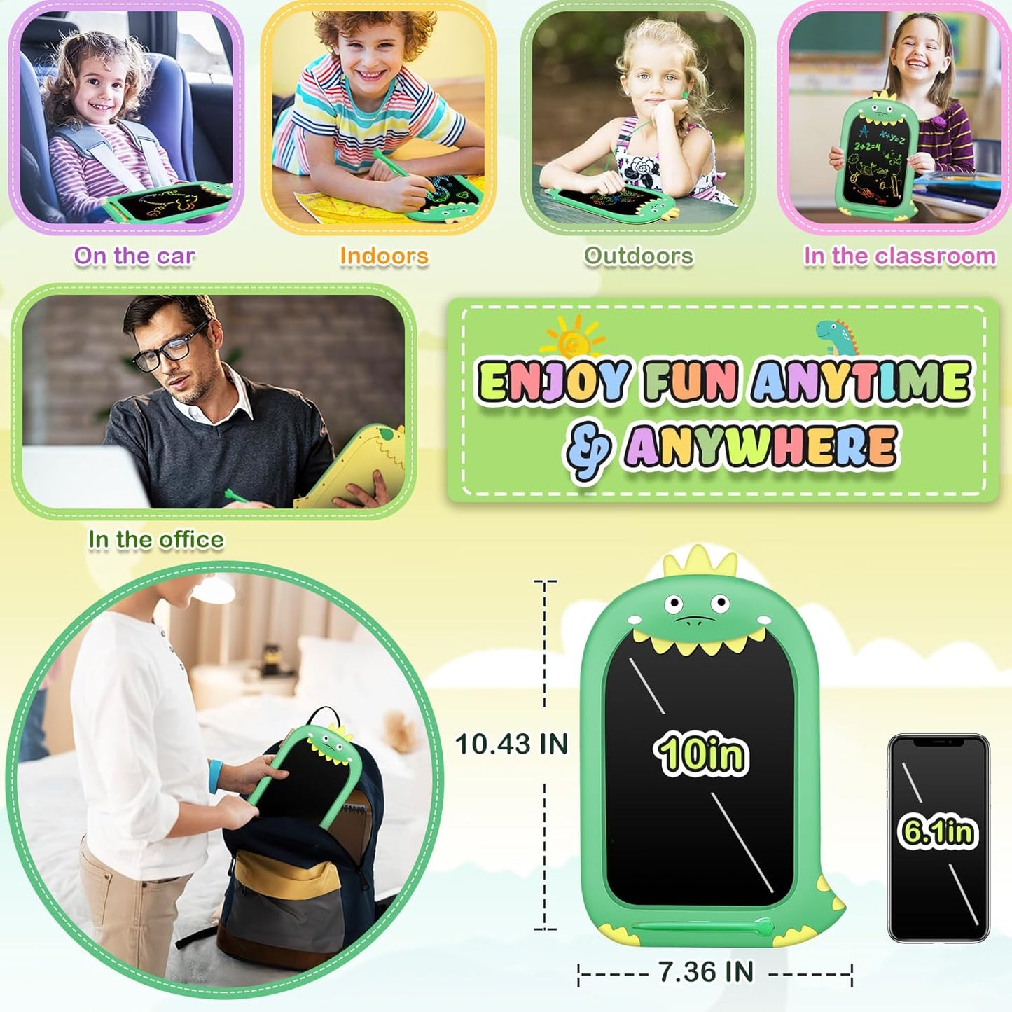 Toddler Toys Age 1-2,10IN Drawing Tablet Doodle Board Writing Tablet for Kids,Learning Toy for 1 2 3 4 5 6 7 8 Year Old Boys Girls Christmas Birthday Gifts,Travel Games Dinosaur Toy for Boys 4-6