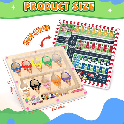 wakeInsa Magnetic Color and Number Maze,Montessori Toy for 2-5 Years Old Girls,Wooden Magnet Balls Puzzles,Toddler Busy Board Game,Preschool Learning Activities,Christmas & Birthday Gift for Kids
