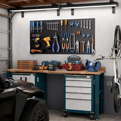 INCLY 70PCS Pegboard Wall Organizer, 4PCS Metal Peg Board Panels with 66PCS 1/4" Pegboard Hooks Accessories Kit, Black Peg Board for Walls Home, Garage Tool Storage, Workbench Organization