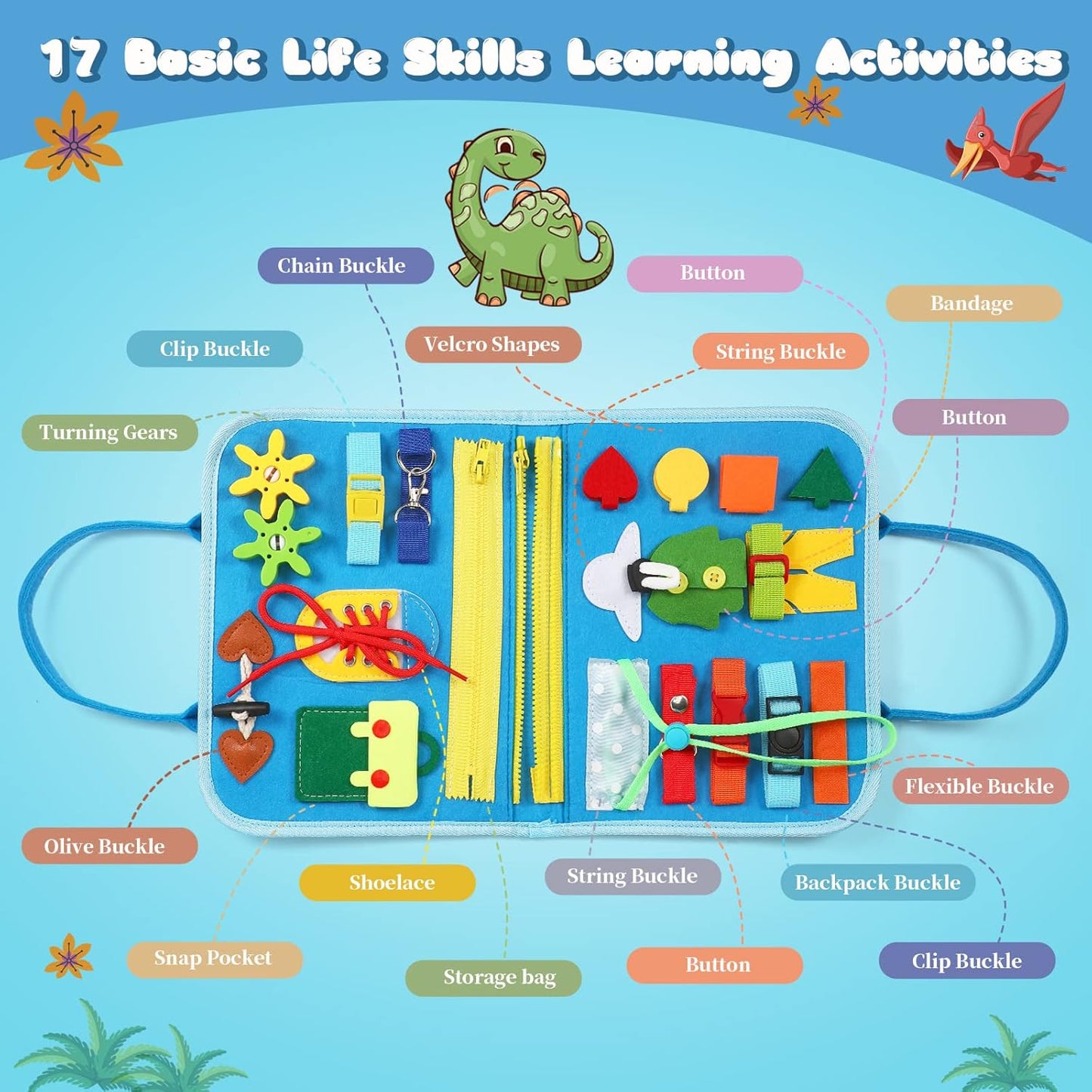 Toddler Busy Board for 1 Year Old, Montessori Toy Sensory Busy Book for Toddler 1-3 Fishing Game Fine Motor Skill, Learning Car Ride Airplane Activities Travel Essential 2-4 Birthday Gift for Boy Girl