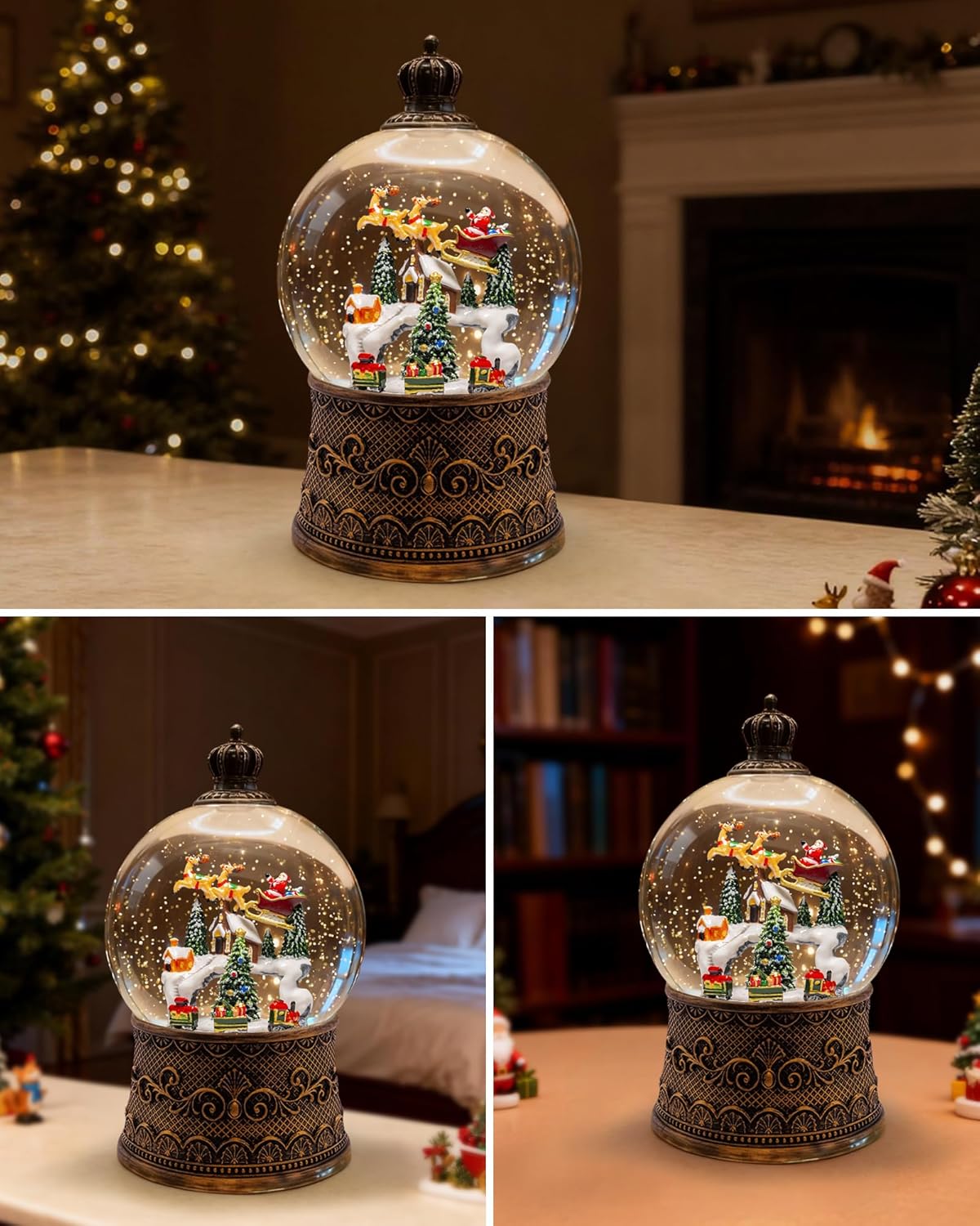 Extra Large Christmas Snow Globes Christmas Lantern, 12.99" Musical Snow Globe with 8 Songs, Santa Snowglobe for Kids Adults, 6H Timer Dual Power, Lighted Christmas Decorations Indoor Gifts