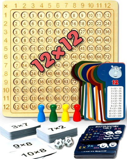 Multiplication Games, 12x12 Wooden Montessori Multiplication Board Game, Larger Size Times Table, Montessori Math Learning Materials, Educational Toy for Toddlers, Preschool Gifts for Kids