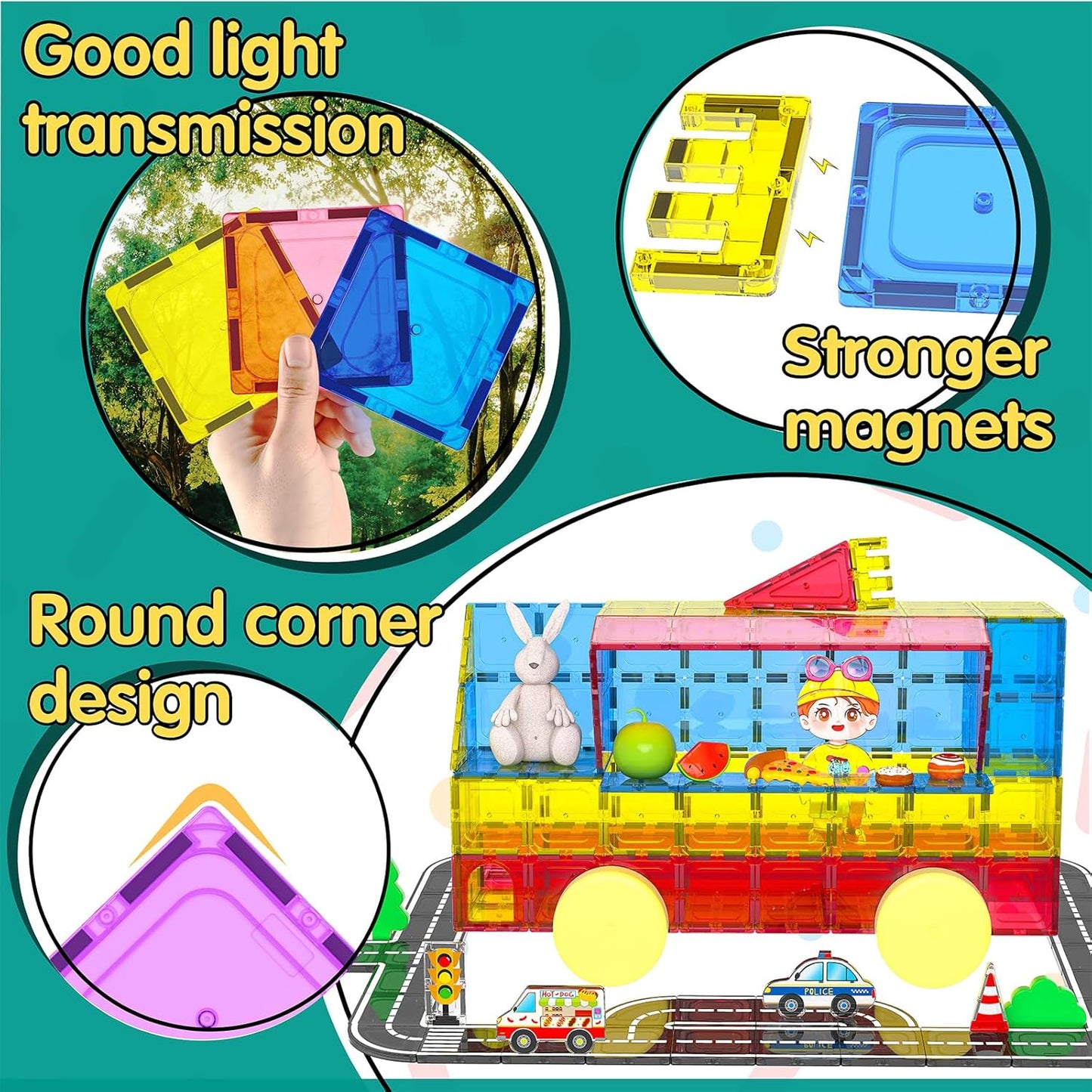 Magnetic Tiles - Road Set, Magnetic Building Blocks, Preschool Montessori Toys Gift for 3+ Year Old Boys and Girls, Sensory Christmas Toys for Kids Aged 3-5 and 4-8, Ideas for Toddler with Autism