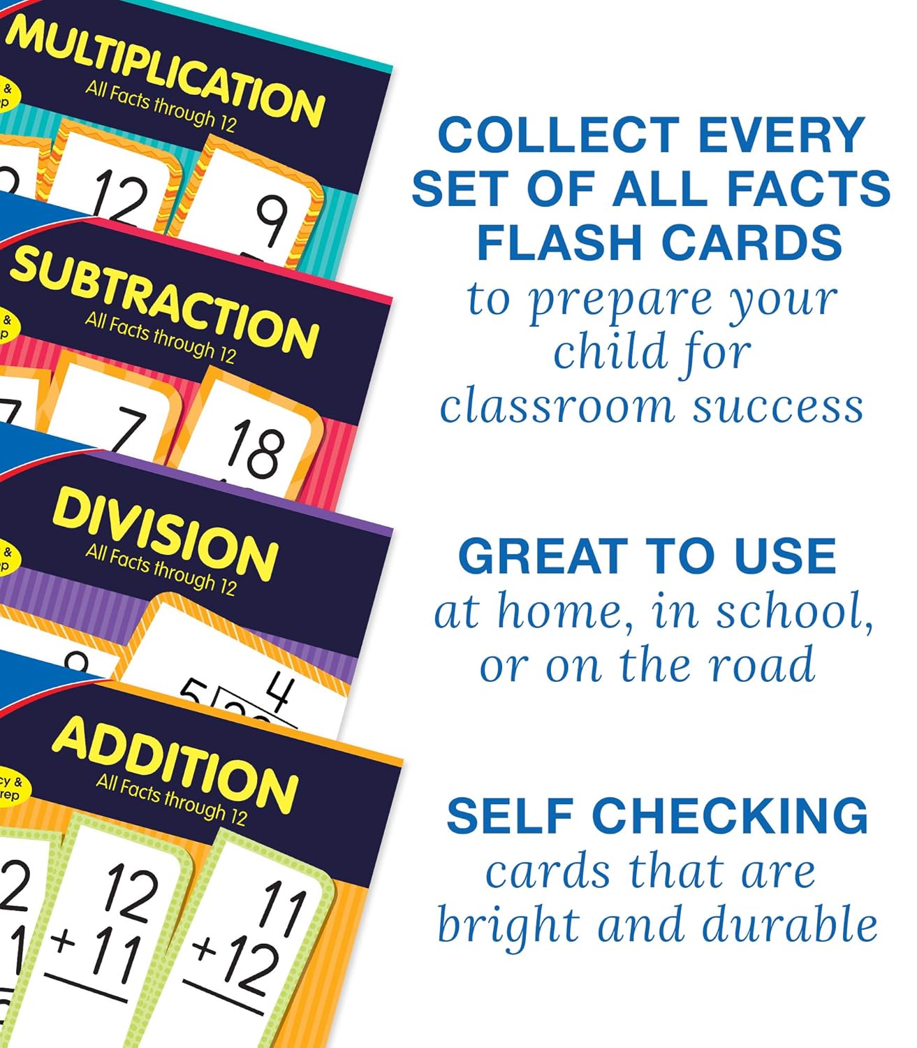 Carson Dellosa 54 Subtraction Flash Cards, All Facts for Subtracting Through 12, Mathematics Flashcards for Ages 6 and Up, Kindergarten, 1st Grade Learning Activities and Math Games for Kids 5-7