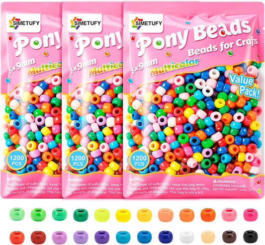 Simetufy 3600Pcs Pony Beads Bulk, 24 Assorted Colors Rainbow Plastic Beads for Hair Braiding Friendship Bracelets DIY Crafting Kandi Jewelry Making (2.06lb)