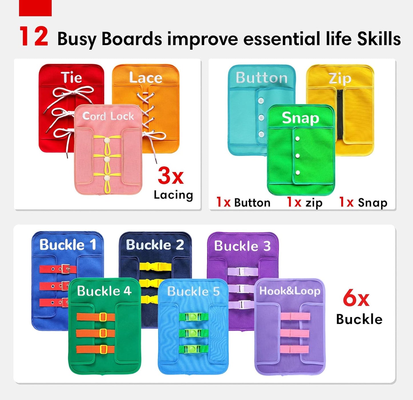 Toddlers Busy Board Montessori Toys for 3 Years Old Girls Boys Birthday Gifts, 12-in-1 Sensory Developmental Toys Educational Activities for Preschool Learning Fine Motor Skills