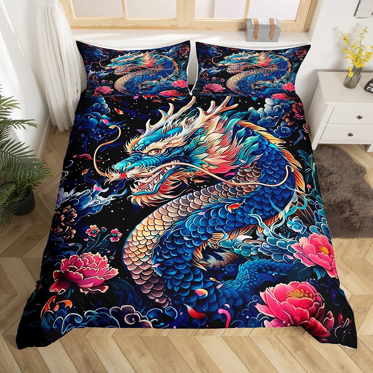 Drum Kit Duvet Cover,Kids Musical Instruments Bedding Set,Rock Music Comforter Cover for Boys Girls Room Decor,Neon Lighting Lightweight Bedspread Cover Twin Size with 1 Pillow Case(No Comforter)