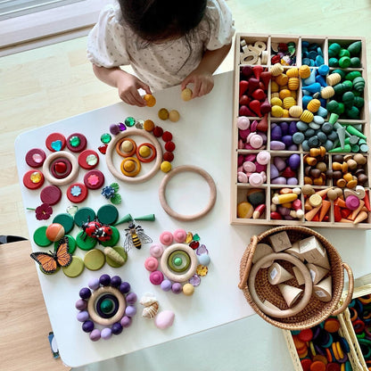 Candywood Large Set Full Rainbow Color Style Wooden Loose Parts Sensory Play Toys, Mandala 7 Shapes, 27 Colors, Stacker Nesting Toys Parts(81 PCS)…