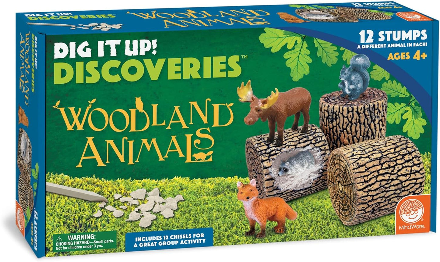 MindWare Dig it Up! Woodland Animals Excavation Kit - Educational Toys for Kids 4 and Up - Dig Kit with 12 Stumps, 12 Animal Figurines, 12 Chisels - Group or Classroom Activities & Birthday Parties