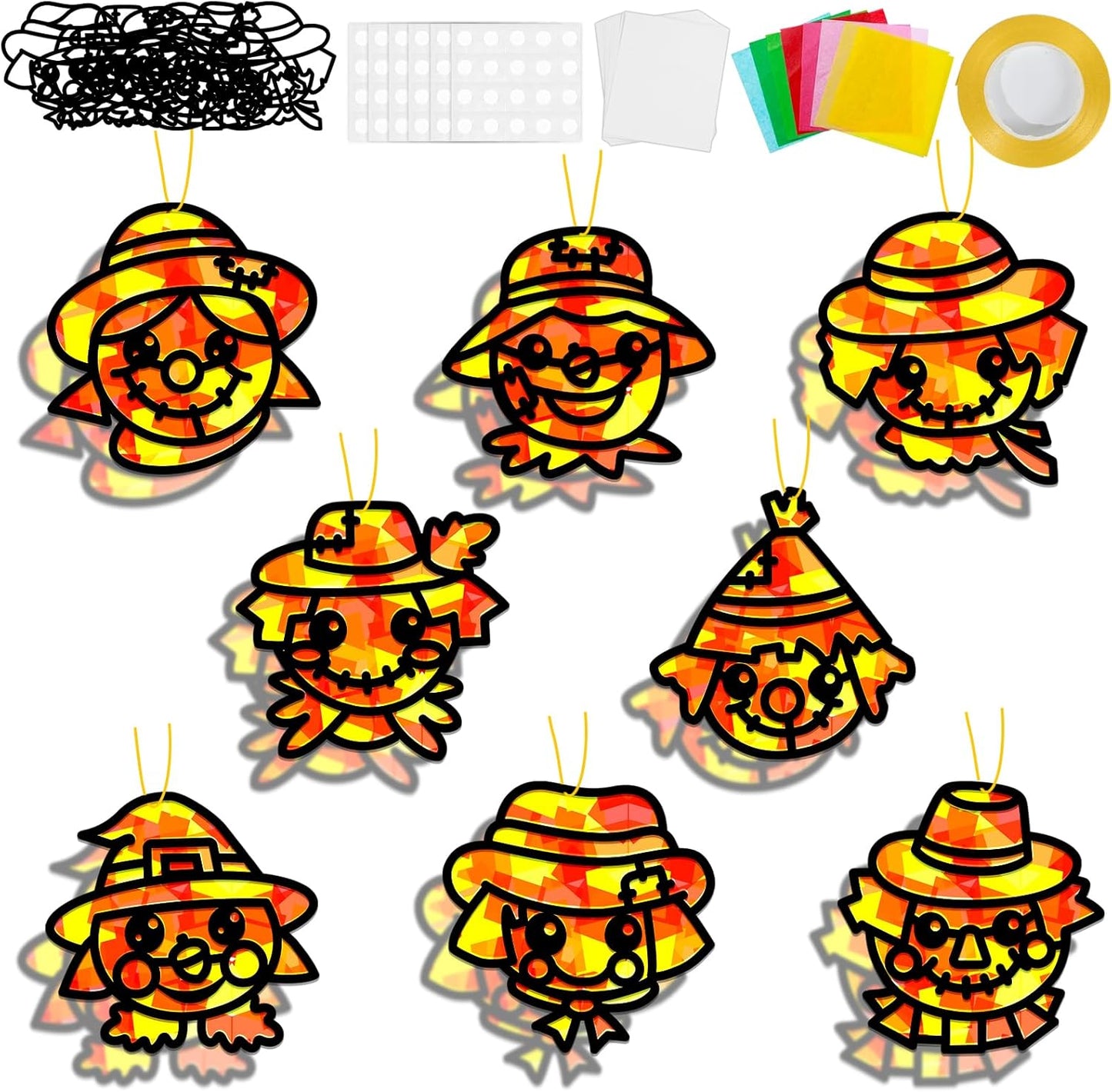 32 Sets Outer Space Suncatchers Craft Kit DIY Window Stained Glass Effect Planet Astronaut Alien Paper Crafts Home School Classroom Decoration Kid Birthday Gift Creative Art Project Activity Game - Colors A
