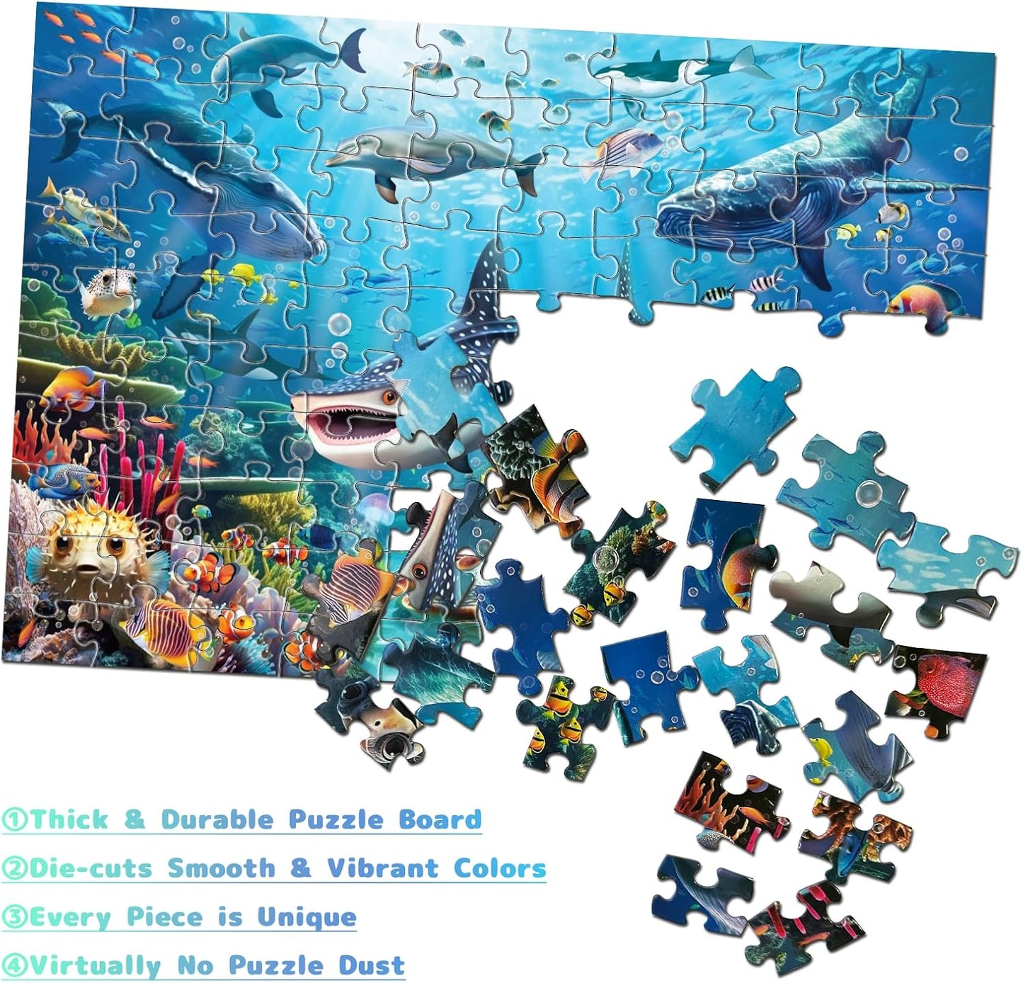 Puzzles for Kids Ages 6-8 8-10, Underwater World Ocean Puzzles 100 Pieces for Kids Learning Educational Puzzle Toys for Boys and Girls