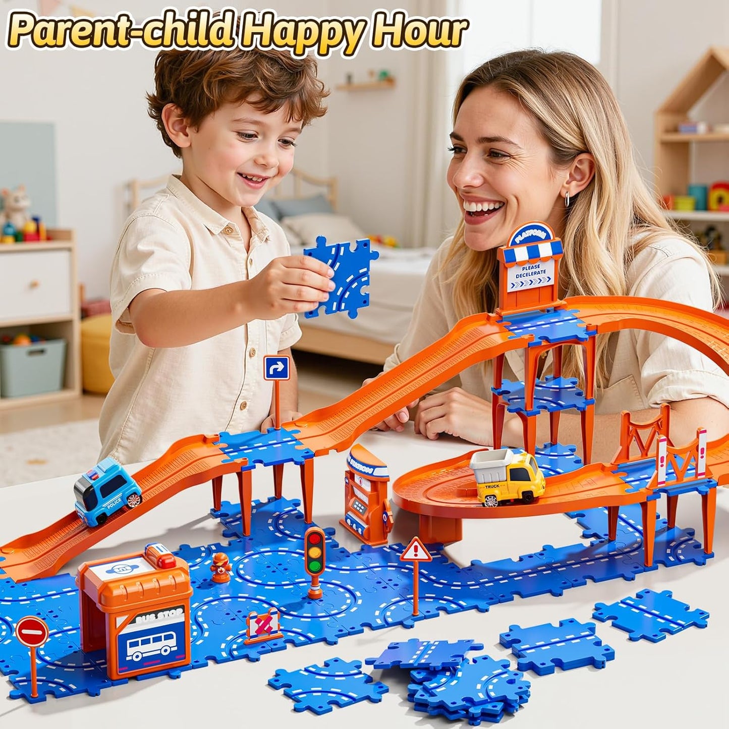 Toddler Puzzles Track Cars Toys for Kids, Boys and Girls Age 3-5 4-7, Floor Puzzle Race Track with Cars and Road Signs, Birthday Toy Games for 3 4 5 6 7 8 Year Old Birthday Gifts