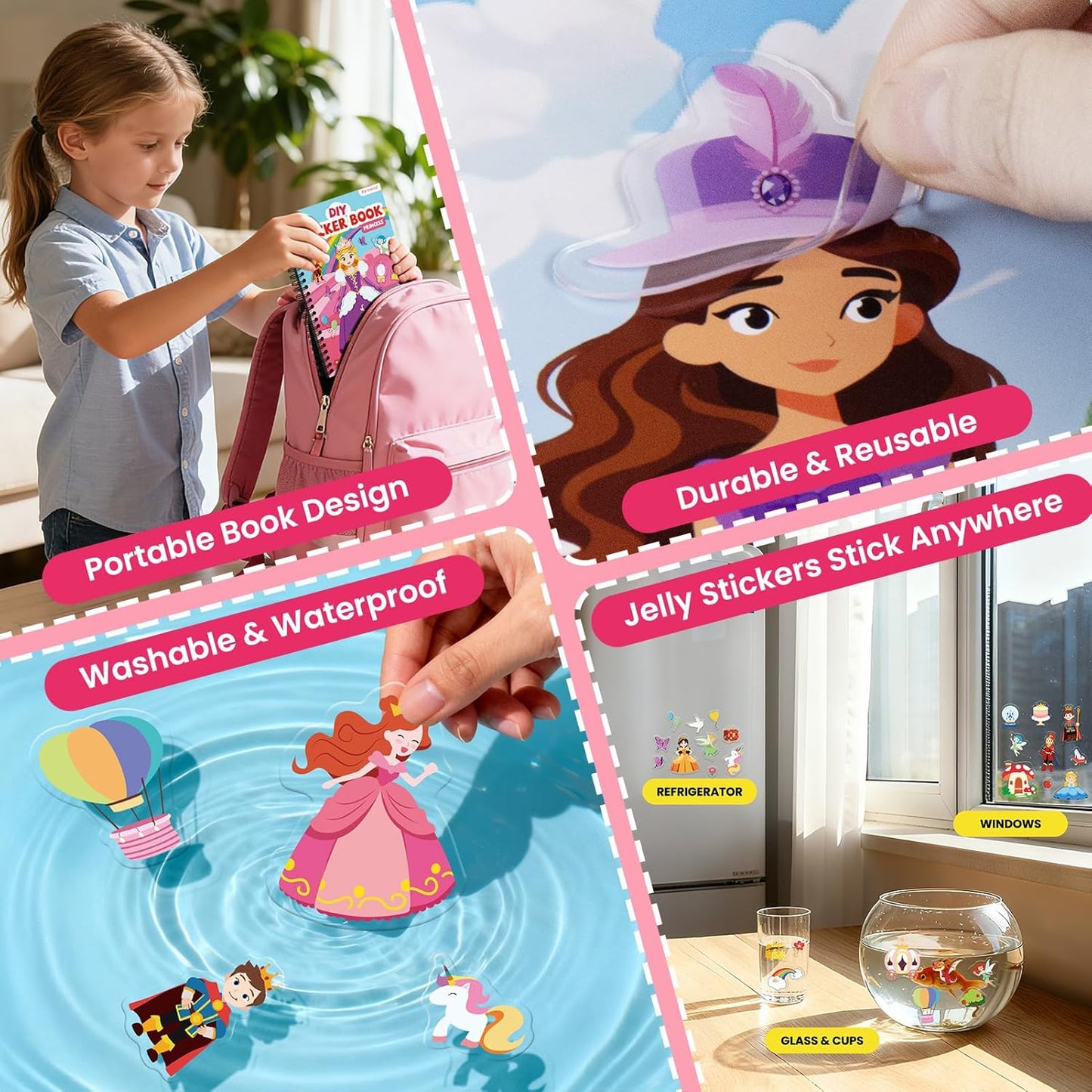 Animals Reusable Sticker Book for Toddlers, DIY Make-a-face Animals Jelly Fun 3D Stickers, Washable Puffy Stickers for Kids Toys, Airplane Road Trip Travel Activities Essentials for Kids 3 4 5 Years