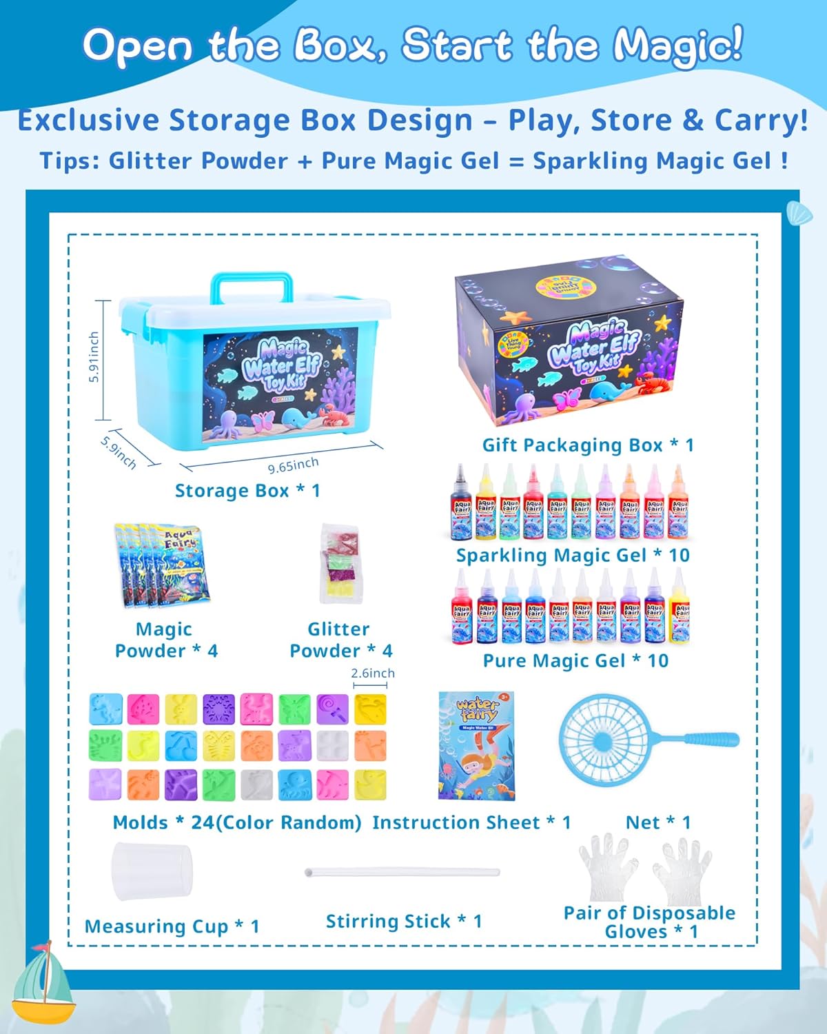 LiveThingYoung Magic Water Elf Toy Kit – 20 Gels & 24 Molds Magic Gel Water Pets for Kids 3+, Fun Squishy Maker Sensory Toy for Party Favors, Educational STEM Kit for Gifts