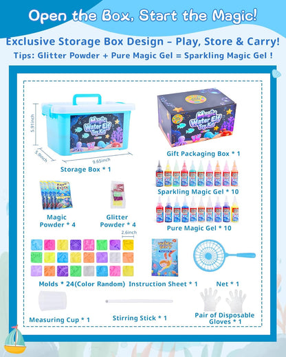 LiveThingYoung Magic Water Elf Toy Kit – 20 Gels & 24 Molds Magic Gel Water Pets for Kids 3+, Fun Squishy Maker Sensory Toy for Party Favors, Educational STEM Kit for Gifts