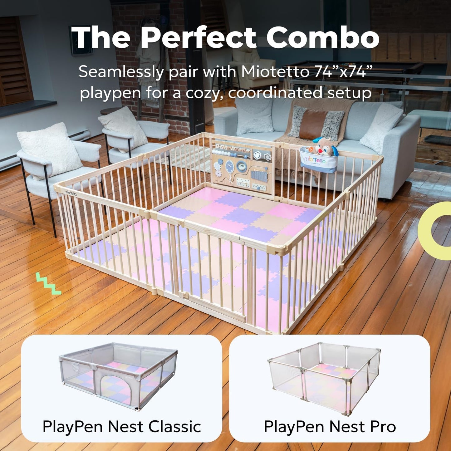MioTetto Baby Play Mat, Soft Foam Floor Tiles for Kids. Adjustable Interlocking Foam Tiles, Fits with 50x50 Playpen Baby mat for Crawling & Development, Safe & Non-Toxic Playmat for Babies 6-12 Months