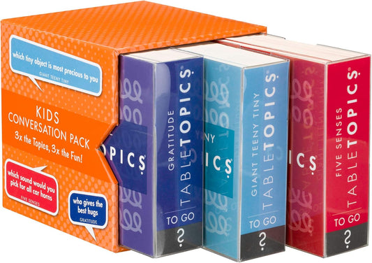 TableTopics Kids Conversation Pack for Families with Young Children, 120 Engaging Question Cards for Dinner & Classrooms, Boxed Set of 3 Topics, Stocking Stuffer