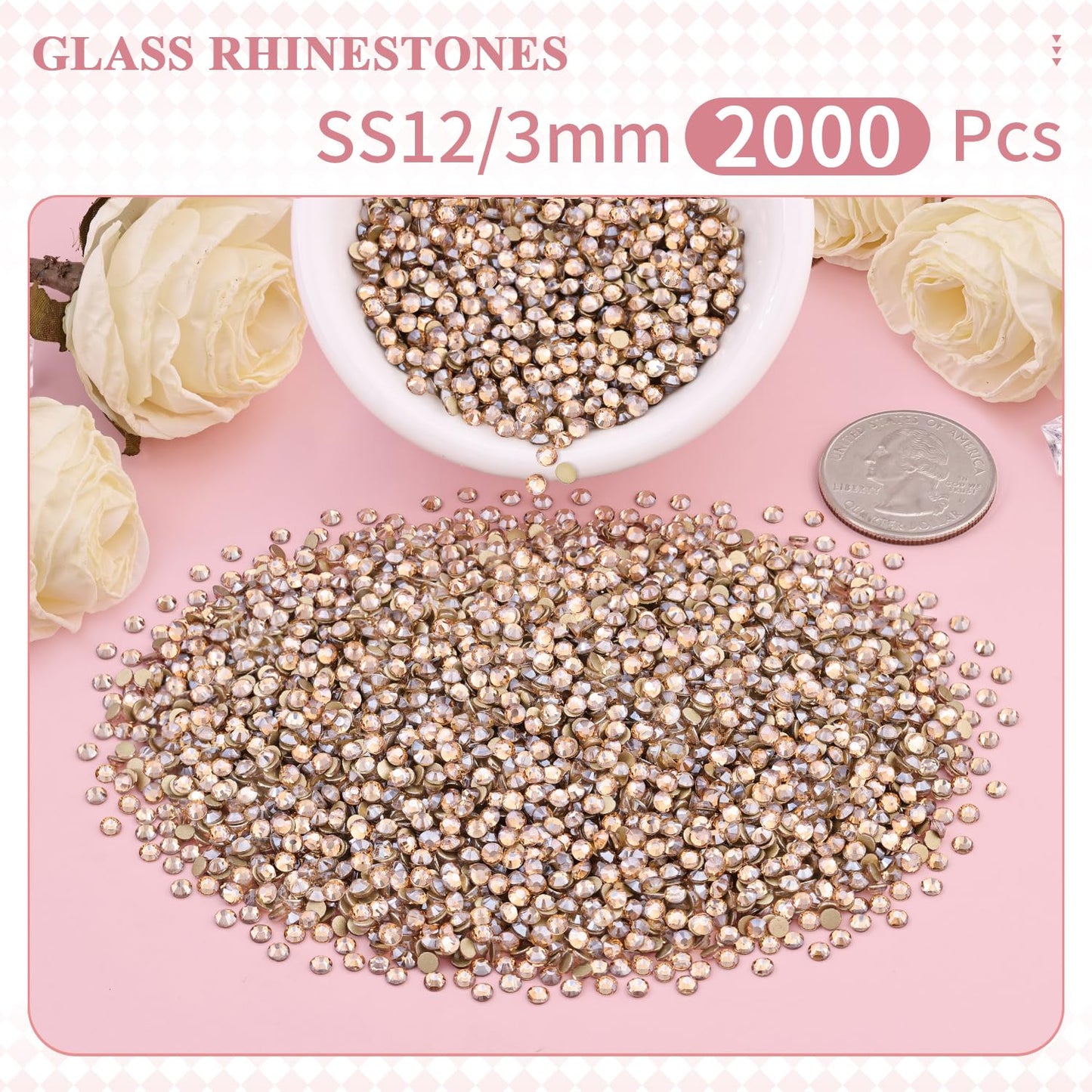 5000PCS SS6/2mm Glass Crystal Rhinestones (Clear), Bedazzling Flatback Rhinestones for Crafting DIY Crafts Nail Art Makeup Decoration, Gems Diamond Charms for Tumbler Shoes Clothing Mug