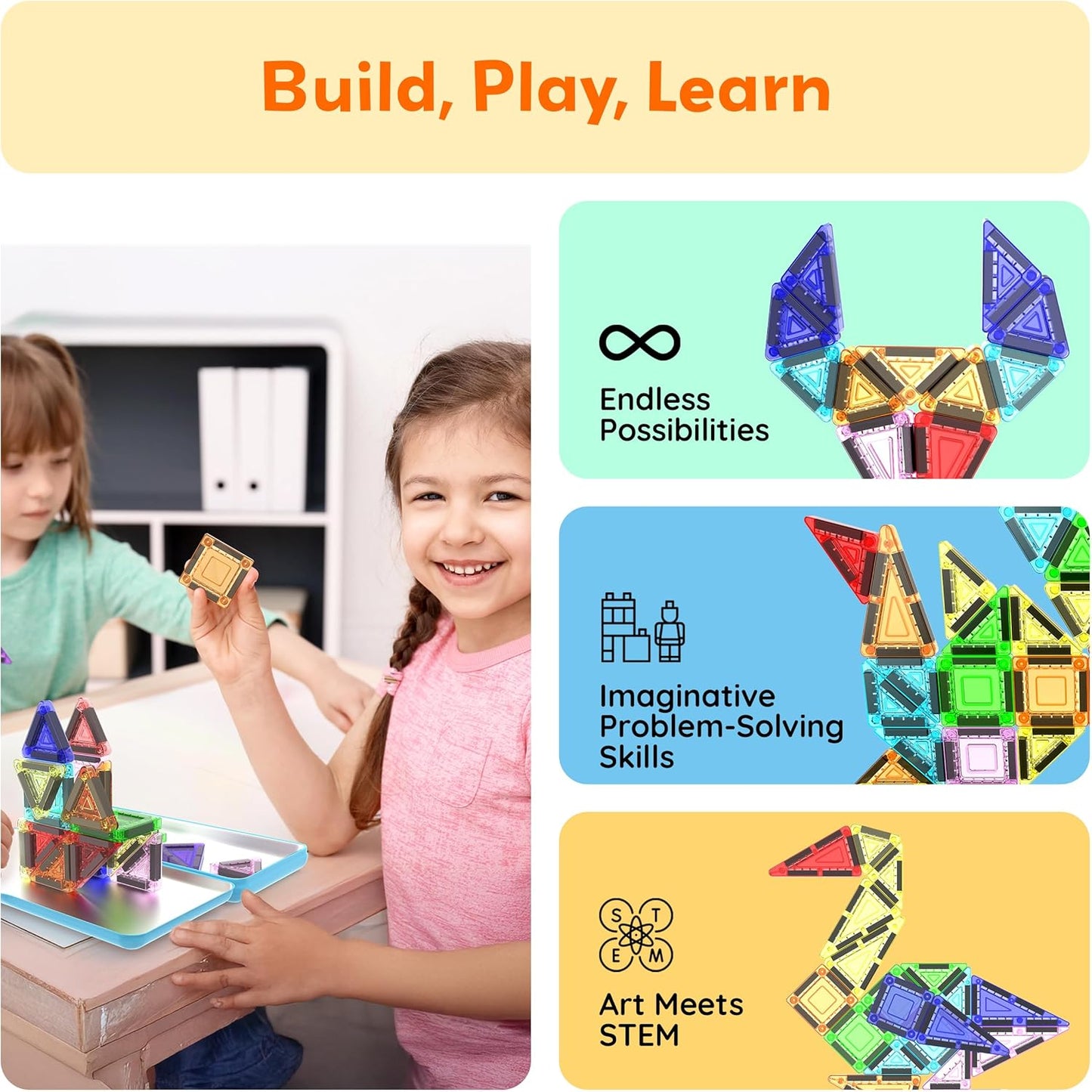 PicassoTiles Window and Door Clip On Magnetic Blocks Magnet Tiles Magnets Building Tile Construction Toy Set STEM Education Toys Learning Kit Stacking Block Playset Boys & Girls Age 3+ PT30