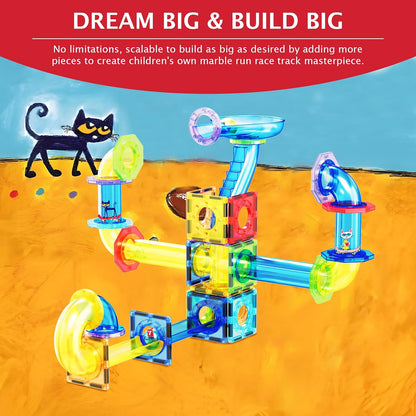 PicassoTiles 70pc Marble Run Magnetic Tiles STEM Set for Kids Ages 3 and Older Magnet Tile Marbles Maze Building Blocks Brain Development Toy Preschool Educational Learning Construction Playset PTG70