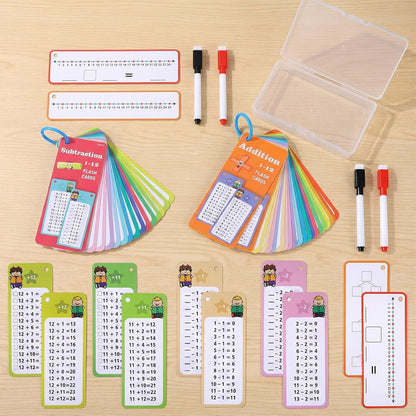 30 Pcs Addition and Subtraction Flash Cards, Math Flash Cards for 1st to 3rd Grades, Math Games Times Table Flashcards with 4 Dry Erase Pens 2 Rings for Learning