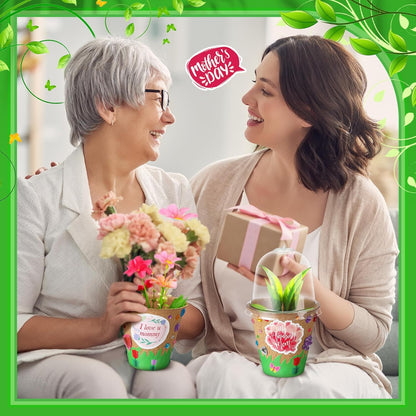 Motipuns Mother's Day Garden Paper Pot Craft Kit Include Plant Flower Peat Pots with Domes 4 Sheet Rhinestones Jewels Stickers and Adhesive Spring Stickers Set for DIY Craft Gifts